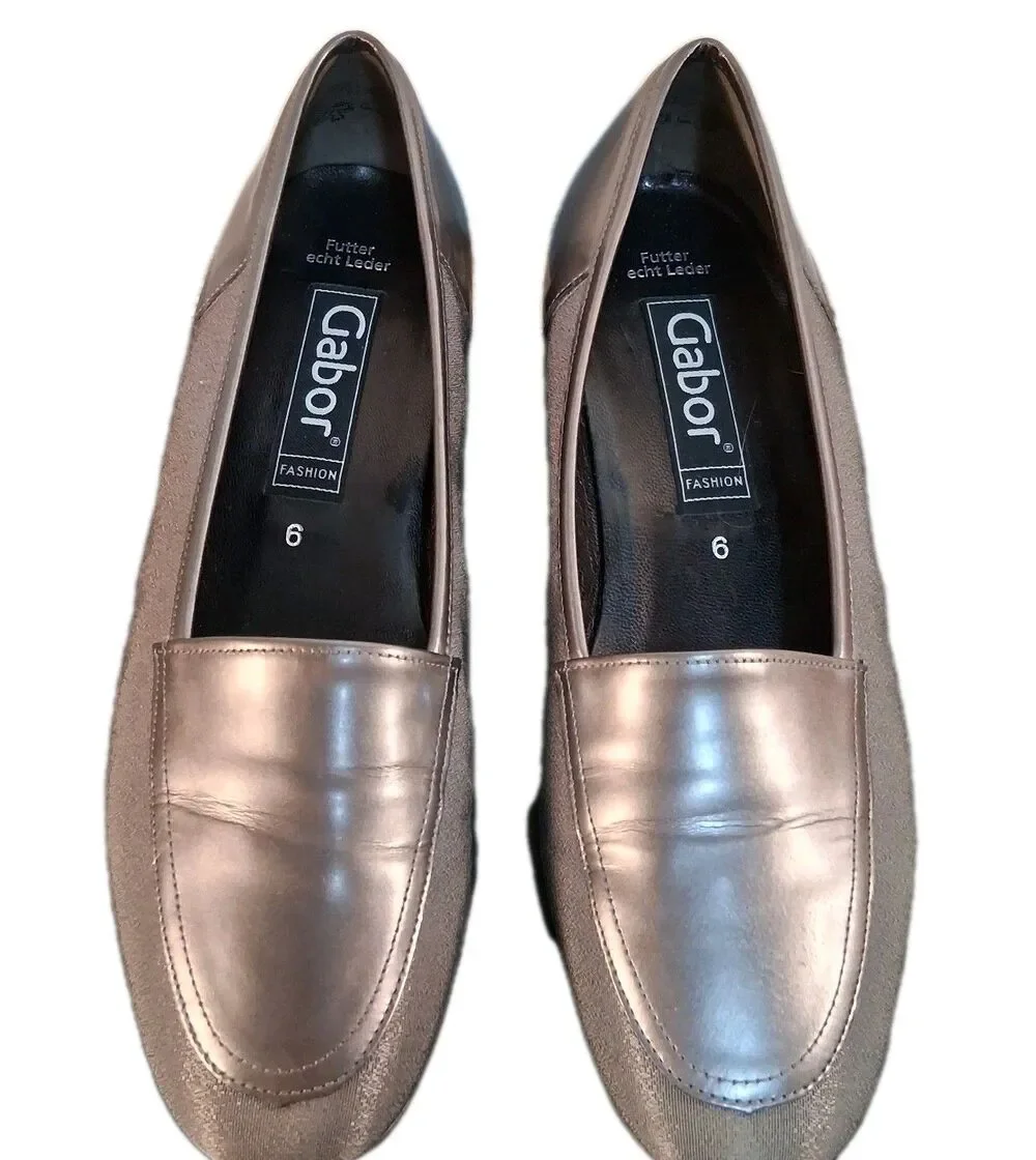 Gabor Loafers Silver Leather Slip-On Shoes Size 6